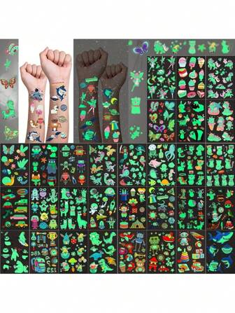 30 feuilles Style aléatoire, autocollants de tatouage temporaire lumineux à motif de dessin animé pour garçons et filles, imperméables, style de dessin animé mélangé lumineux, cadeaux de fête unisexes licorne mignonne, dinosaure, sirène, animaux, style aléatoire