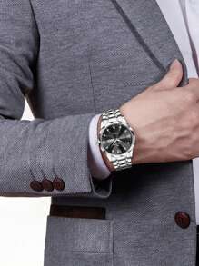 VA VA VOOM Men's Quartz Watch, Fashion Luxury Style, Rhinestone Markers, Dual Calendar, Stainless Steel Rivet, Luminous, Blue & Gold Casual Business Wristwatch