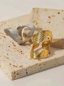 1 件复古风格空心不锈钢戒指，适合日常佩戴，是送给家人的绝佳礼物 - 彩色 - 查看 7