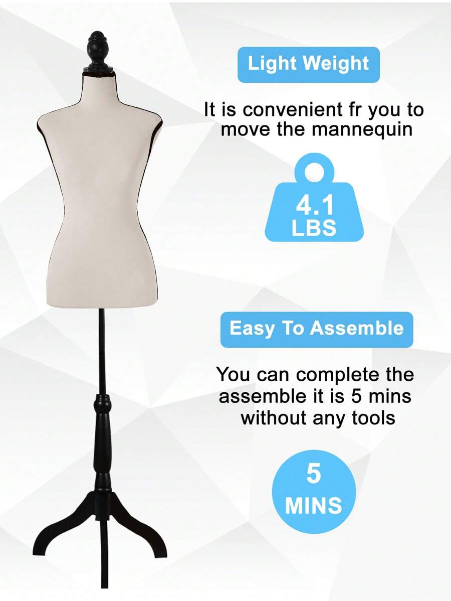 Female Body Model Torso 60-67Inch Height Adjustable, Woman Body Torso Clothing Display Manikin With Tripod Stand For Sewing Dress Jewelry Market Shop Display - 奶油 - 查看 1