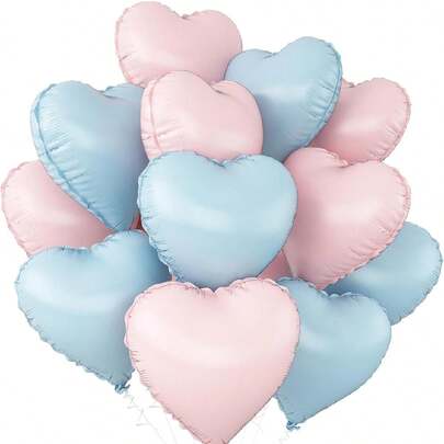12个粉色和蓝色心形铝箔气球，18英寸粉色和蓝色氦气球，适用于婴儿派对、生日、周年纪念、婚礼派对装饰，米色、蓝色、粉色气球套装，母亲节
