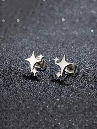 2 adet Unisex Moda Punk Paslanmaz Çelik Yıldız Küpe, Hiphop Yıldız Şekilli Küpeler