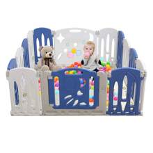 Froadp Foldable Baby Playpen Playpen With Activity Board & Door Board Non-Slip Activity Grid HDPE Children's Play Barrier Indoor And Outdoor - Blue and White - View 2