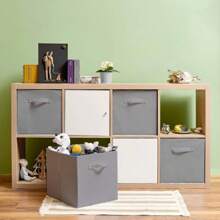 2 Pcs Foldable Storage Boxes 27x27x28cm Folding Box Folding Collapsible Organiser For Home And Office(Beige) - Gray - View 3
