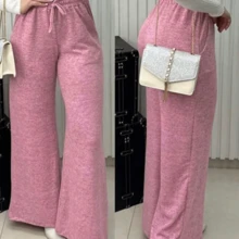 Women's High-Waisted Lace-Up Palazzo Pants With Pockets For Winter - Hồng - Xem 2