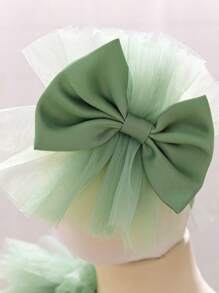 女婴蝴蝶结薄纱花童礼服，适合婚礼、生日、派对等场合，附赠头饰