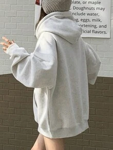 Letter Graphic Drop Shoulder Oversized Drawstring Hoodie,Long Sleeve Tops - Light Grey - View 5