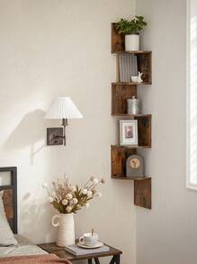 VASAGLE Corner Shelf, 5-Tier Floating Wall Shelf With Zigzag Design, Bookcase, Rustic Brown ULBC72BX - Rust Brown - View 4