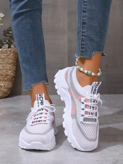 Women's Fashion Gradient Color Sneakers, Thick Sole Increase Height Lace-Up Casual Shoes, Versatile Vulcanized Shoes, Mesh Breathable Running Shoes, Non-Slip Hiking Shoes, Suitable For Gym, Outdoor Running, Sports Activities, All Season