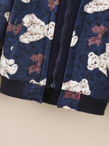 Tween Girls Casual Fuzzy Bear Graphic Hooded Jacket For Autumn/Winter - Navy Blue - View 6