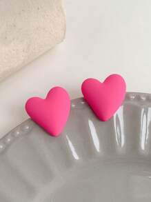 1 对时尚休闲百搭橡胶涂层心形耳钉 - 粉色 - 查看 10