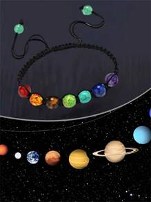 1 pieza Pulsera con cuentas ajustable del sistema solar para adolescentes, ayuda a los niños a aprender sobre los planetas y expandir sus horizontes, se puede usar a la escuela (Nota: Cada cuenta está hecha de material de piedra natural, puede diferir ligeramente de la imagen)