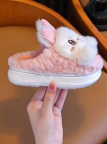 1 par de zapatillas de casa suaves con diseño de conejo para niñas, ligeras y cálidas, color rosa, adecuadas para el invierno