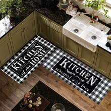 1 pieza Alfombra de cocina suave y cómoda con impresión negra, alfombra de entrada impermeable y resistente al aceite, alfombra de piso fácil de limpiar para decoración de dormitorio, sala de estar, baño, lavandería