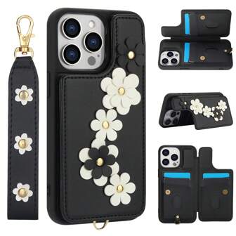 兼容 16 15 14 Plus 13 12 11 Pro Max 兼容三星 Galaxy S25 S24 S23 S22 Ultra Plus A13 A14 A15 A16 A34 A35 A53 A54 A55 A56 S23 FE 立体花朵钱包式手机壳，PU 皮革翻盖防震外壳带挂绳支架女士钱包手机壳防水防摔防刮全覆盖