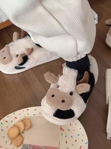 Pantuflas de algodón femeninas, patrones de animales de dibujos animados, Pantuflas de algodón de lujo - Blanco - Ver 4