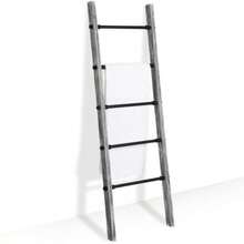 59 Inch Gray Washed Wood Bathroom Towel Rack, 5 Tier Wall Leaning Towel Ladder Storage Blanket Holder