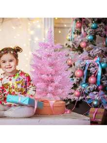 1pc Pink Artificial Christmas Tree, Tabletop Decoration, Home/Office/Party Decor (Decoration Not Included) - Multicolor - View 5