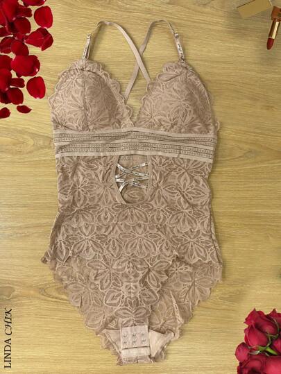 Body sexy de encaje con transparencia para dama