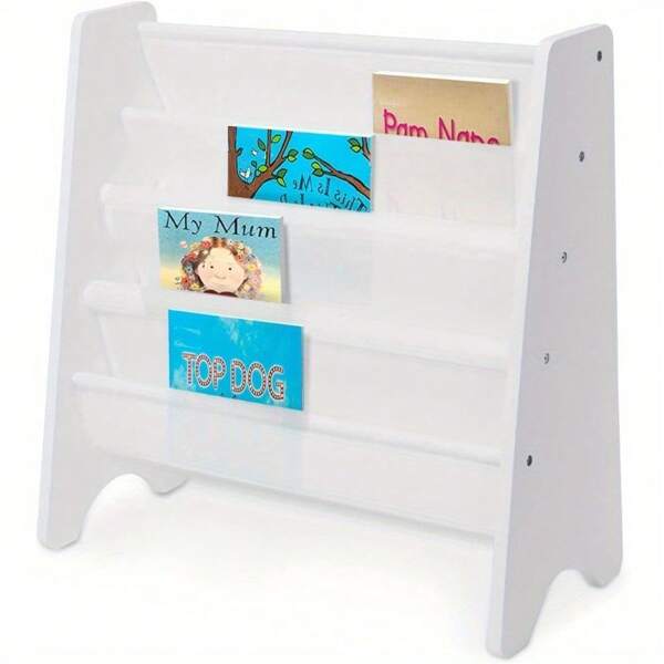 4 Tier Bookcase Bookshelf White Storage Bookcase Shelf With Soft Canvas For Book Storage 61 * 60 * 26.5CM