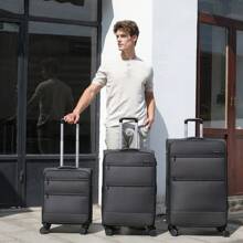 Expandable Lightweight Soft Case Check-In Luggage With TSA Lock And 4 Spinner Wheels Unisex Suitcase For Business And Personal Travel Available In 24 Inch And 28 Inch - 黑色 - 查看 2