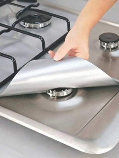 1/4/8 st svarta oljetäta foder för gasspis och 3 st rengöringsborstar för gasspis, tvättbara rengöringsdynor, spisytskyddsmattor, värmebeständiga dynor, PTFE-material gasspisfoder, lämplig för gasspisar i hemmet