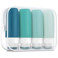4 Stücke Set TSA zugelassene 60ml Reiseflaschen, auslaufsichere nachfüllbare Reisegrößen Toilettenartikel Behälter mit Kosmetiktasche, unerlässlich für Reisesaison und Kreuzfahrt