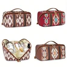 Western Travel Makeup Bag, Bohemian Cosmetic Bag For Women, Portable Pouch Open Toiletry Bag, Make Up Organizer With Divider And Handle Summer Travel, Vacation Home Bathroom Decor Holiday Makeup Organizer Bathroom Accessories Back To School - Multicolor - View 3