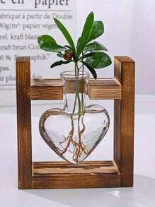 1pc Creative Wooden Frame Glass Planter, With Wooden Stand, For Indoor Hydroponic Plant, Home/Office/Garden Decor, Gift For Plant Lovers