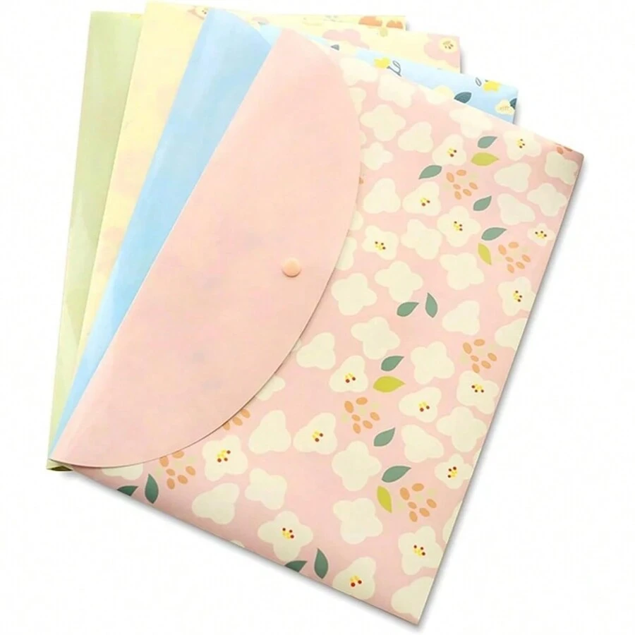 Chemise de document à fleurs, format A4, avec bouton pression de fermeture. Utilisé pour organiser les documents et les lettres. Convient pour un usage au bureau et à l'école. Imperméable. Chemise et enveloppe de document en plastique. Sac organisateur de fichier et de papier format A4 avec motif floral. - Sac à documents en papier test A4 - Voir 1