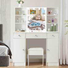 Holiday Specials Großes Schminktisch-Set Mit LED-Beleuchteten Spiegeln, Schubladen Und Hockern - 10個LED燈泡型號 - 查看 1