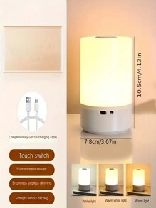 1pc Touch Control Warm Light Bedside Lamp, Eye-Caring LED Night Light, USB Powered/Rechargeable, 2 Power Supply Modes, Sleep Light, Nursing Light - White - View 11