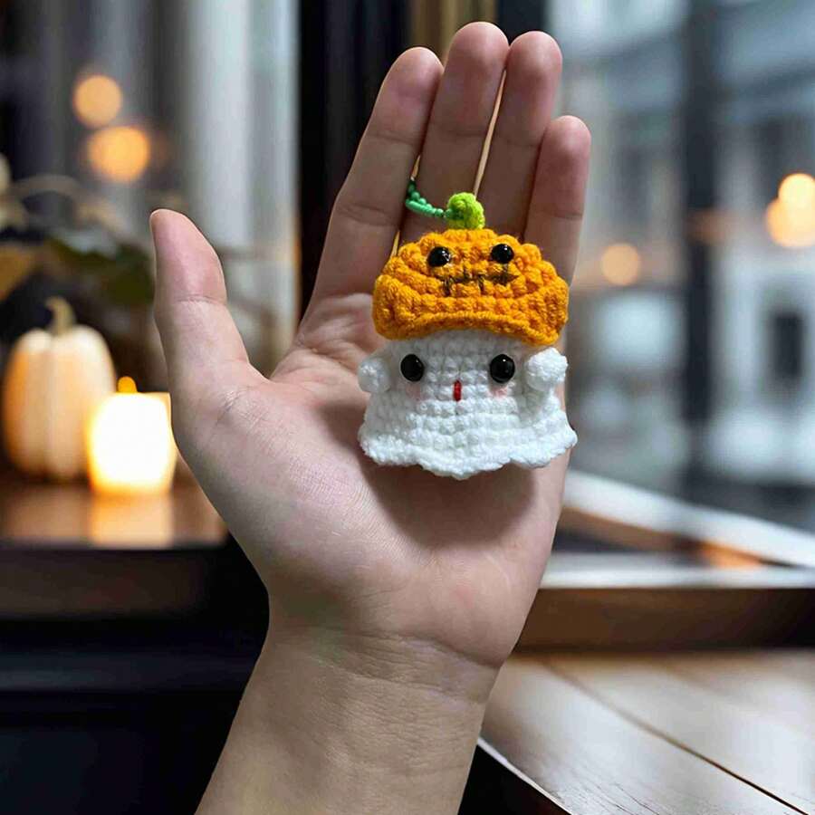 Llavero de gorro de fantasma y calabaza de ganchillo para vacaciones - decoración perfecta de Halloween - Multicolor - Ver 1