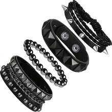 Xiacheng 4Pcs Punk Bracelets For Men Women Leather Spike Bracelet Metal Cuff Bracelet Set Emo Bracelet Adjustable Rock Bracelet