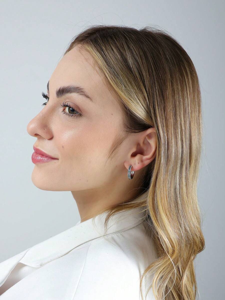 Studded Lina Hoop Earring - Bạc - Xem 1