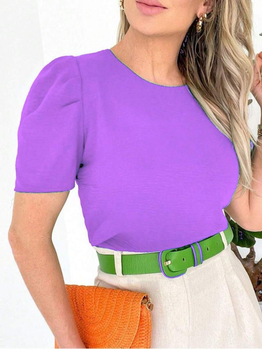 WOMEN'S BLOUSE SHORT SLEEVE PRINCESS PUFANTE DUNA - Dusty Purple - View 1
