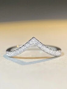 1 Chiếc Nhẫn Chữ V Lấp Lánh Cao Cấp Nhẫn Carbonite Cao Cấp S925 & 925 Bạc Sterling Thanh Lịch Lãng Mạn Đơn Giản Nhẹ Sang Trọng Nhẫn Nữ, Thiết Kế Tinh Tế Và Độc Đáo, Thích Hợp Cho Đám Cưới, Kỷ Niệm Đính Hôn Quà Tặng Trang Sức Tinh Tế Cho Nữ - Bạc - Xem 7