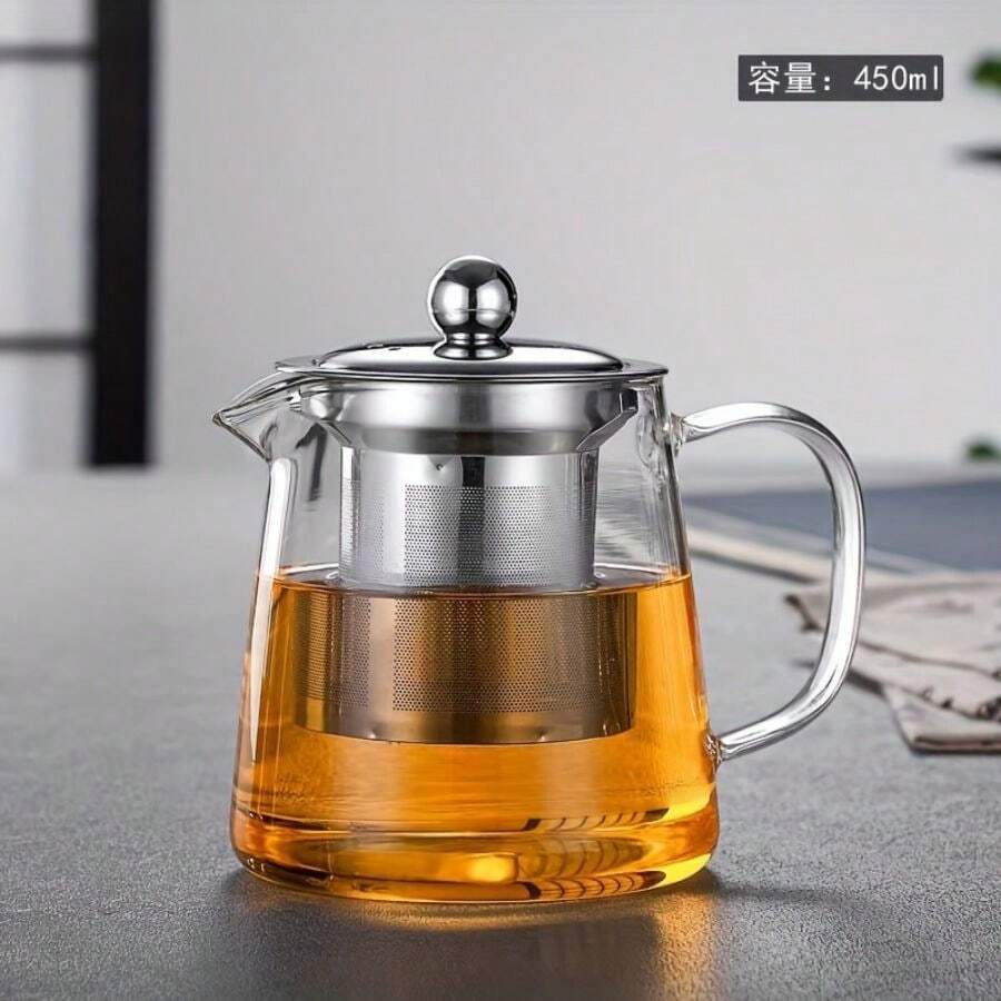 Premium 15.22oz Glass Teapot With Stainless Steel Infuser And Lid