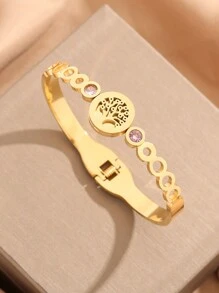1pc Popular Stainless Steel Vacuum Plating Tree Of Life Bracelet, Simple And Versatile High-End Luxury, Exquisite And Creative, Ideal For Daily, Valentine's Day And New Year Gift,Mom,Mother,Mother's Day,Gift