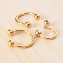 ADYJELY 3 chiếc khuyên mũi vách ngăn, khuyên môi, khuyên sụn tai dạng vòng tròn và khuyên xương tai hình móng ngựa bằng thép không gỉ không gây dị ứng, mạ vàng 18K, trang sức cơ thể phù hợp cho nam và nữ - N074 - Xem 5