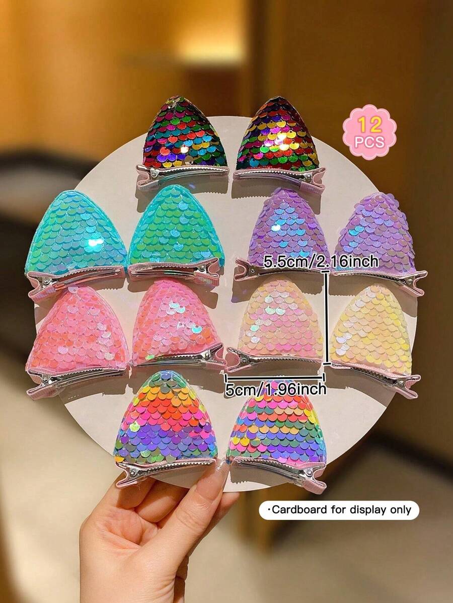 2/4/6/12pcs Colorful Glitter Cute Cat Ear Alligator Hair Clips - Multicolor - View 1