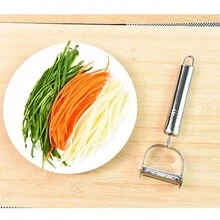 Double Blade Stainless Steel Julienne Peeler Vegetable And Fruit Peeler Kitchen Accessories 2 In 1 Vegetable And Fruit Peeler Double Blade_Stainless Steel Double Sided Shredder - 銀色 - 查看 3