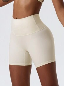 1 Piece High Stretch Nude Yoga Shorts Cycling Pants For Running Gym Cycling Sports Women Sweat Absorbent Breathable Tight Shorts - 米色 - 查看 4