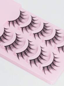 5 对动漫睫毛自然外观仿貂皮纤细蓬松 3D 浓密睫毛韩国日本亚洲角色扮演睫毛 - 黑色 - 查看 5