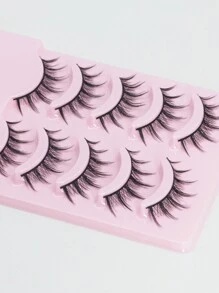 5 对动漫睫毛自然外观仿貂皮纤细蓬松 3D 浓密睫毛韩国日本亚洲角色扮演睫毛 - 黑色 - 查看 2