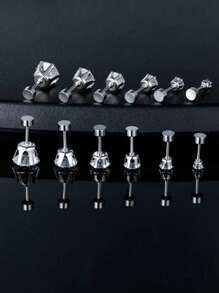 Conjunto de 6 pares de brincos de tarraxa de aço inoxidável com zircônia de 3 a 8 mm, versáteis e modernos, com parte traseira plana, adequados para mulheres e homens, estilo minimalista e elegante, presente delicado