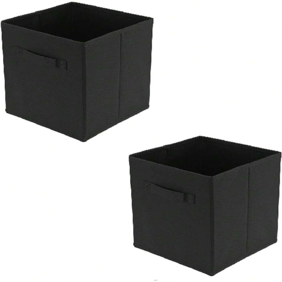 2 Pcs Foldable Storage Boxes 27x27x28cm Folding Box Folding Collapsible Organiser For Home And Office(Beige) - Black - View 1