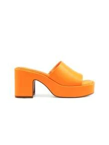 Women Minimalist Square Toe Chunky Platform Heeled Mule Sandals Elegant Slip On Square Open Toe Heeled Sandals For Outgoing School Party Prom