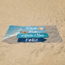 Toalha de Praia Piscina Estampada Perto Do Mar a Gente é Mais Feliz - Multicolorido - Visão 2