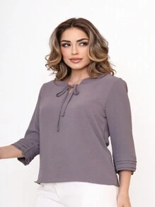 LAN FASHION Women's Formal Blouse 3/4 Sleeve Duan Fabric - 灰色 - 查看 3